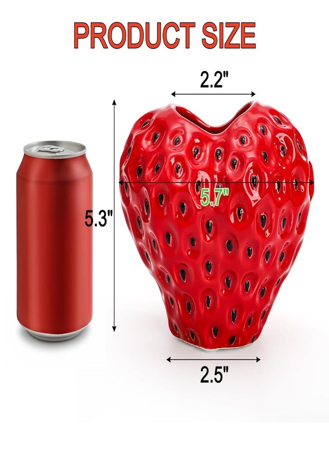 ديايو مزهرية فراولة حمراء من دي آي يو، مزهرية زهور سيراميك صغيرة، مزهرية فاكهة مزخرفة فريدة ولطيفة لتزيين حفلات الفراولة، المطبخ، المنزل، المكتب، قطعة مركزية، ديكور جمالي، وعاء زرع، حامل أقلام - Image 2