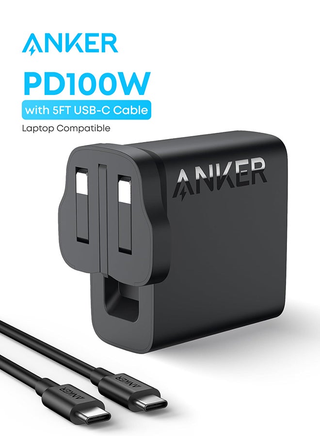 Mac Book Pro Charger, 100W USB C Charger, Compact and Foldable Fast Charger for MacBook Pro,MacBook Air,iPhone,Samsung S25/S24,iPad Pro,and All USB C Devices,5 ft USB C to USB C Cable Included,Black