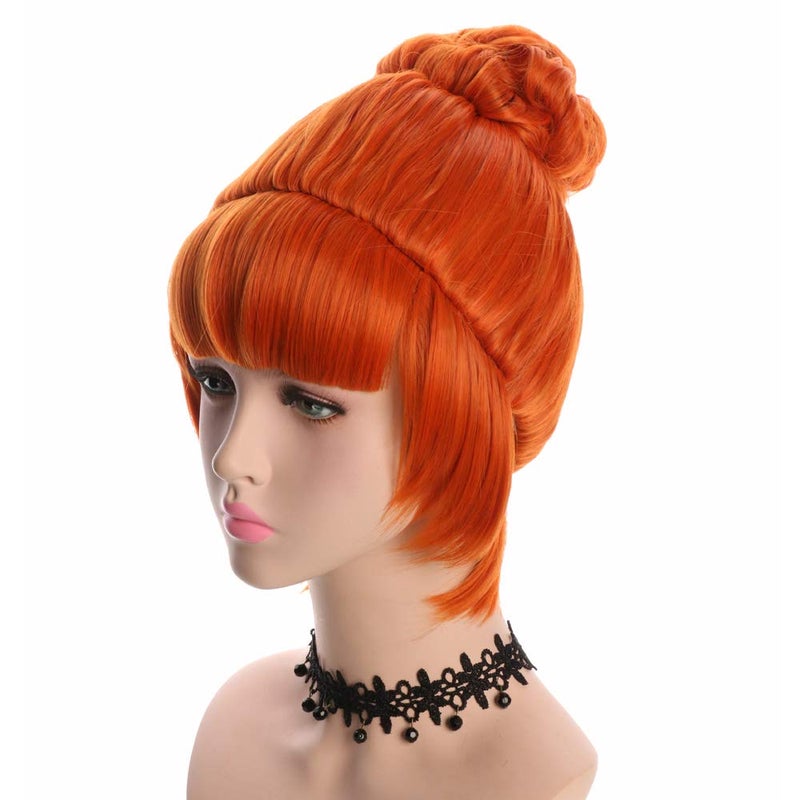 yuehong Short Orange Bun Women Wig Bangs Updo Anime Cosplay Costume Hair Heat Resistant Synthetic Fibers Durable Breathable Wig