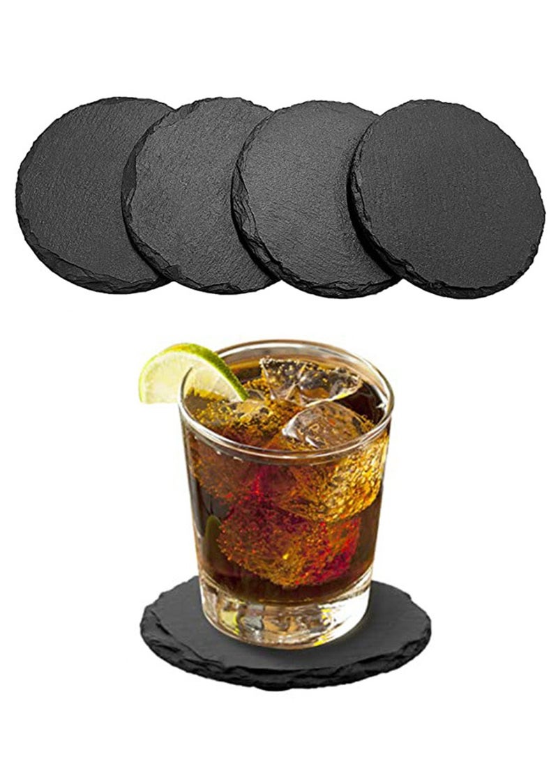 LOOPITYS Slate Coasters 4 Pieces,4 Inch Black Stone Coaster Set,Cup mat Rock slabs that can be used for drawing,for Home Office Kitchen Housewarming Gifts Wedding Party(Round) - Image 1