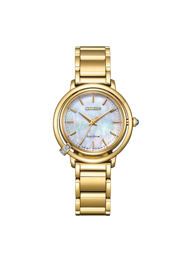CITIZEN Women's Stainless Steel with Gold Plating + White Apple Leather Strap (Interchangeable) Analog Watch EM1092-64D - 31.2 mm