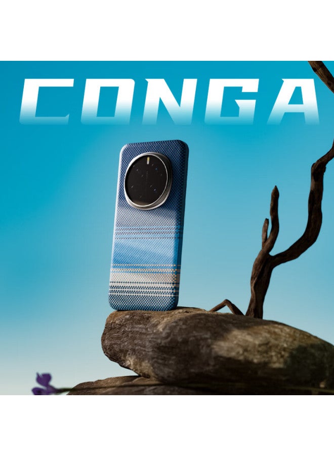 Conga Kevlar Fiber Full Protection Case For Honor Magic7, Ultra Thin Hard Shell Anti-drop Heat Dissipation Morning Blue Magnetic Absorption Metal Ring Fire - Image 2