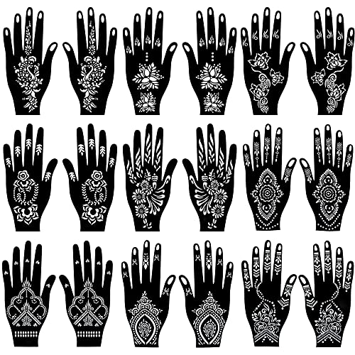 PADOUN 18 Sheets of Henna Stencils for Hands - Indian and Arabian Temporary Tattoo Templates for Hand and Body Art - Image 5