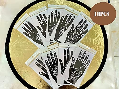 PADOUN 18 Sheets of Henna Stencils for Hands - Indian and Arabian Temporary Tattoo Templates for Hand and Body Art - Image 2