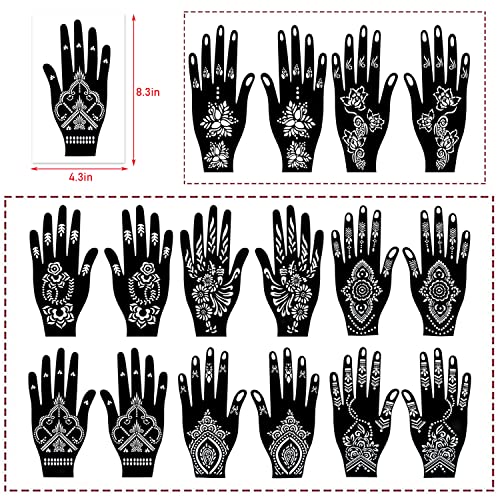 PADOUN 18 Sheets of Henna Stencils for Hands - Indian and Arabian Temporary Tattoo Templates for Hand and Body Art - Image 3