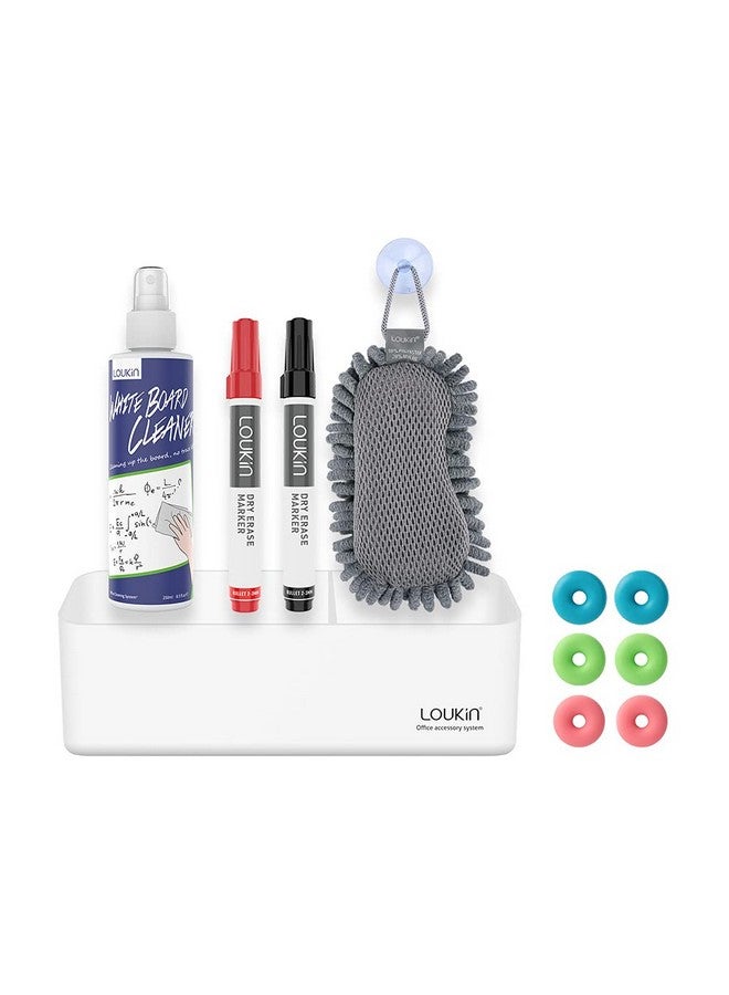 Loukin Magnetic Marker Holder Set, Dry Erase Accessory Tray Set, Remote Control Holder, Magnetic Storage Organizer For Whiteboard, Glass Or Refrigerators (White) - Image 1