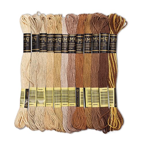 UMC STAG 12 Pieces | Premium Embroidery Thread | 100% Egyptian Cotton Premium Skeins | Cross Stitch Embroidery Floss | Oeko TEX Certified Stranded Cotton (Brown Tones) - Image 1
