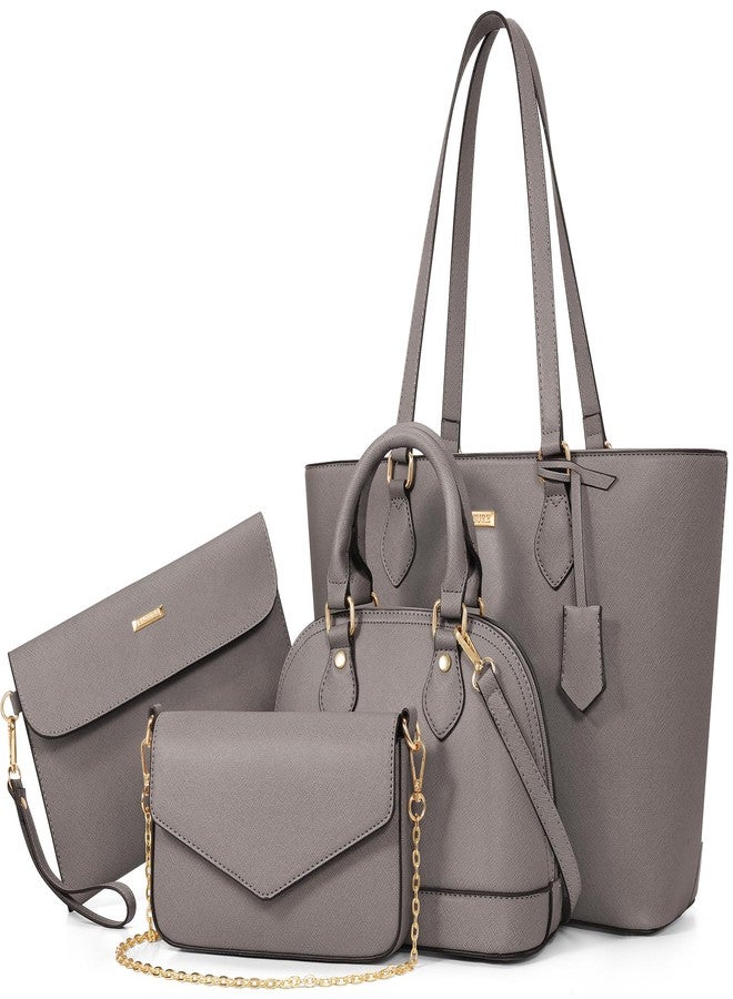 Bagsure مجموعة حقائب يد نسائية أنيقة مكونة من 4 قطع، تشمل حقائب كتف وحقائب حمل وحقائب كروس، هدية مثالية للسيدات والفتيات، لون رمادي، سعة 1.6 لتر. - Image 1