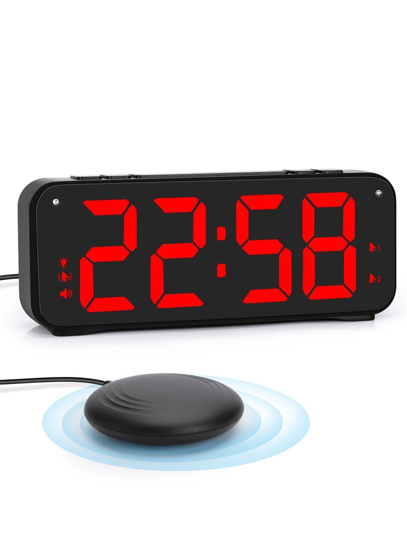 SYOSI Loud Alarm Clock for Heavy Sleepers Adults, Dual Alarm Clock with Bed Shaker, Digital Vibrating Alarm Clock for Bedrooms, 6.5″large Display with Dimmer, Snooze & 12/24h & Battery Backup (Red)  - Image 1