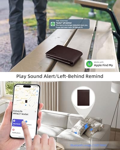 ExtreLife Wallet for Men Builtin Bluetooth Tracker with Apple Find My iOS Only Air Tag Wallet Leather RFID Blocking Bifold Mens Wallets with GPS Tracker Rechargeable Gift for Him Brown - Image 3