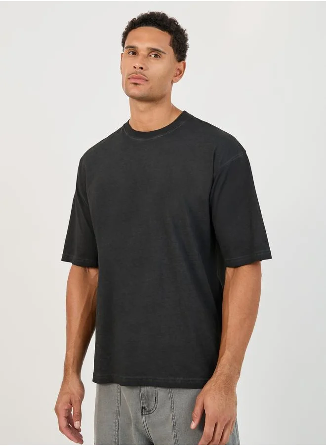 Styli Acid Washed Slogan Print Oversized T-Shirt