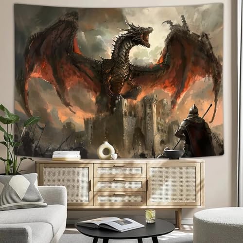 VEIGIKE Cool Medieval Dragon Tapestry, Fantasy Animal Red Dragon Tapestry Wall Hanging for Men Boys Bedroom, Gothic Tapestries Poster Blanket College Dorm Home Decor 60X40 Inches - Image 3