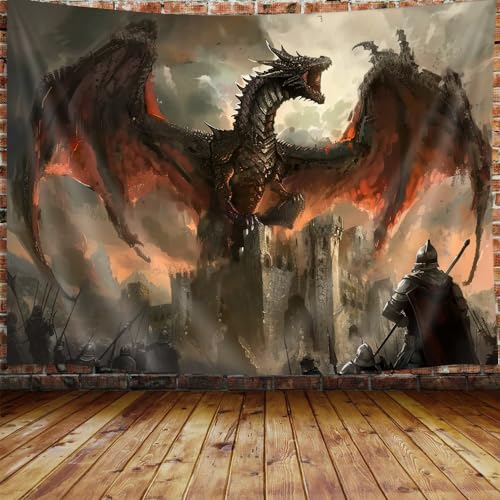 VEIGIKE Cool Medieval Dragon Tapestry, Fantasy Animal Red Dragon Tapestry Wall Hanging for Men Boys Bedroom, Gothic Tapestries Poster Blanket College Dorm Home Decor 60X40 Inches - Image 1