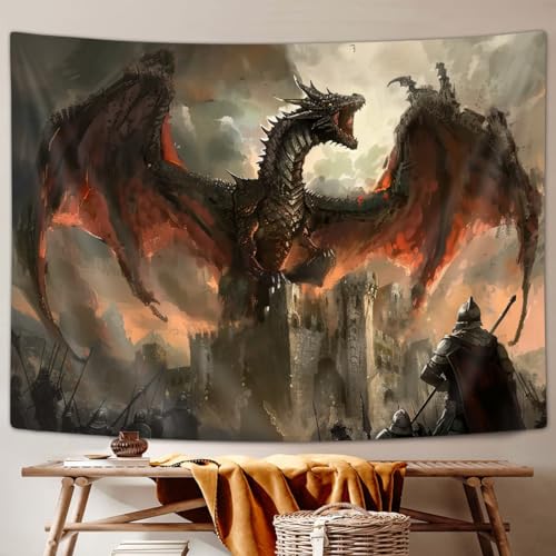 VEIGIKE Cool Medieval Dragon Tapestry, Fantasy Animal Red Dragon Tapestry Wall Hanging for Men Boys Bedroom, Gothic Tapestries Poster Blanket College Dorm Home Decor 60X40 Inches - Image 2