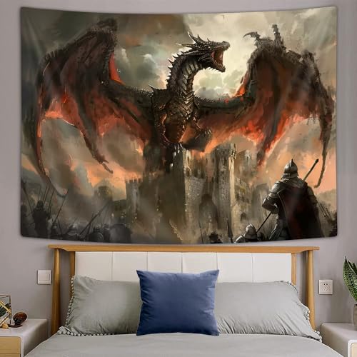 VEIGIKE Cool Medieval Dragon Tapestry, Fantasy Animal Red Dragon Tapestry Wall Hanging for Men Boys Bedroom, Gothic Tapestries Poster Blanket College Dorm Home Decor 60X40 Inches - Image 4