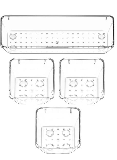 4 Pcs Desk Drawer Organizers Trays Set Clear Plastic Storage Bins Bathroom Drawer Tray Dividers Vanity Trays Organizer for Bedroom Dresser Makeup Kitchen Utensil Office