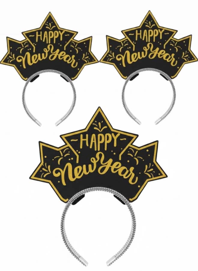 Feelings تاج مشاعر سنة جديدة سعيدة - أسود وذهبي - مجموعة من 3 - Image 1