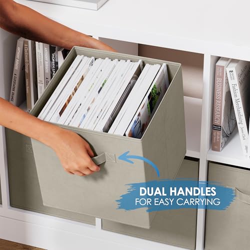 Royexe Set of 8 Foldable Fabric Storage Cube Bins | Collapsible Cloth Organizer Baskets Containers | Folding Nursery Closet Drawer | Features Dual Handles | More Beautiful Colors Available (Off White) - Image 4