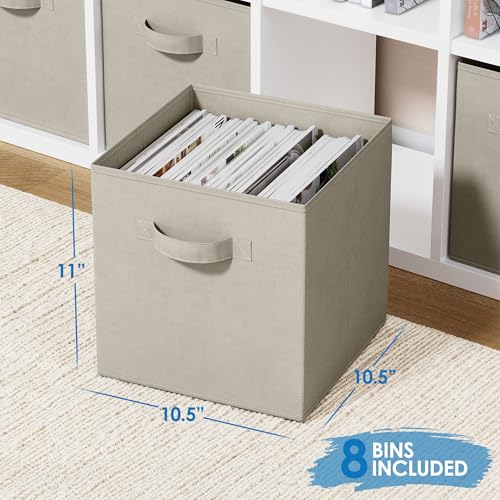 Royexe Set of 8 Foldable Fabric Storage Cube Bins | Collapsible Cloth Organizer Baskets Containers | Folding Nursery Closet Drawer | Features Dual Handles | More Beautiful Colors Available (Off White) - Image 2