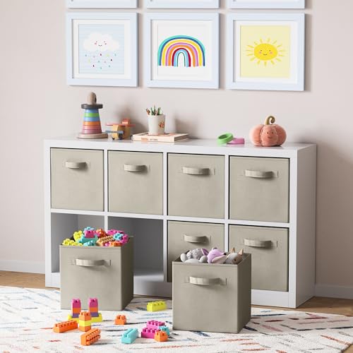 Royexe Set of 8 Foldable Fabric Storage Cube Bins | Collapsible Cloth Organizer Baskets Containers | Folding Nursery Closet Drawer | Features Dual Handles | More Beautiful Colors Available (Off White) - Image 5