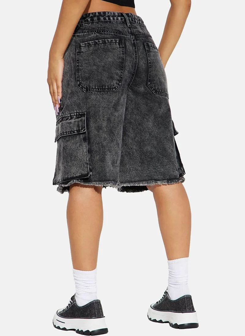يونيكي Black Regular Fit Low-Rise Cargo Styles Shorts