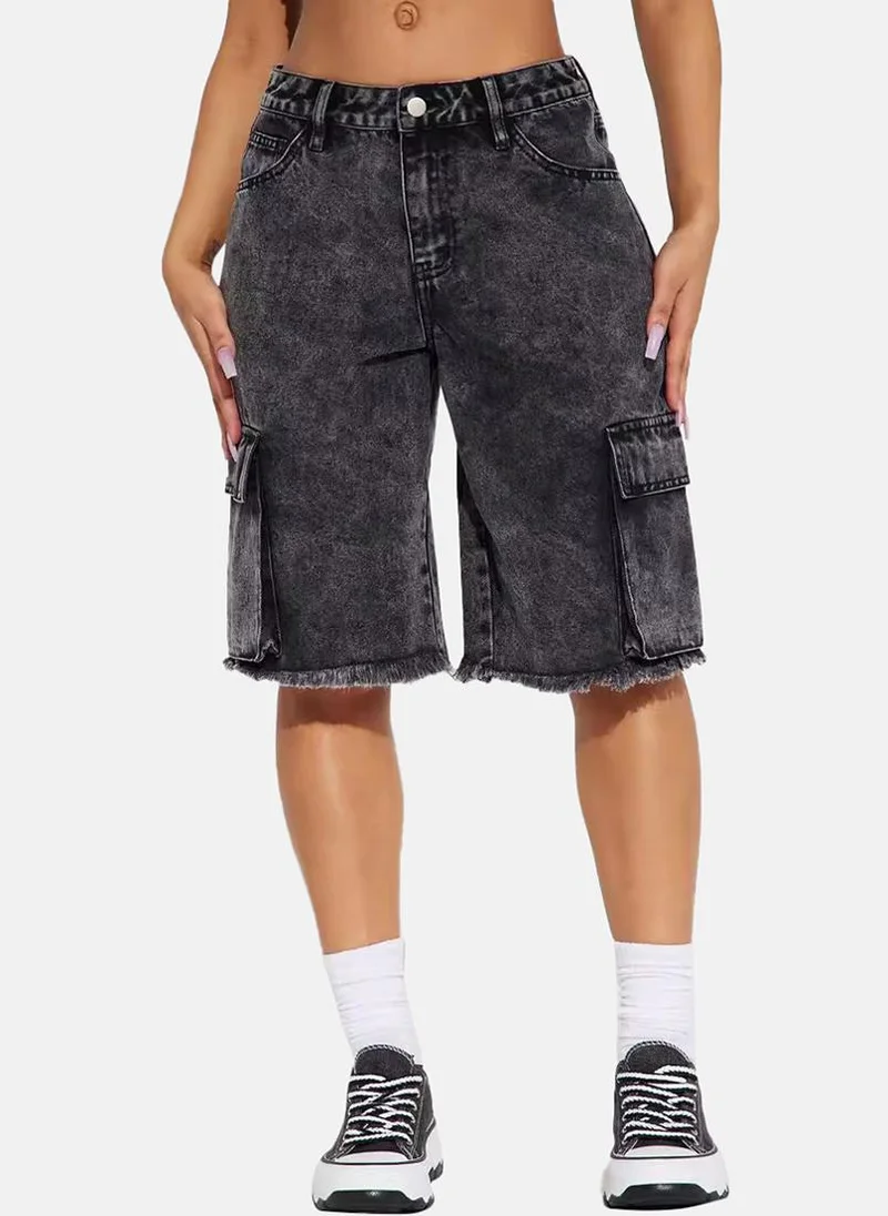 يونيكي Black Regular Fit Low-Rise Cargo Styles Shorts