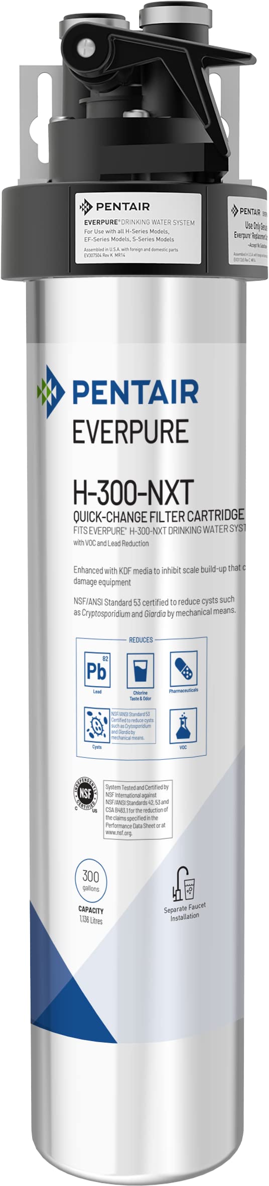 ever pure Pentair Everpure H300NXT Drinking Water System 300 Gallon Capacity Reduces Chlorine Taste Odor Lead VOCs Sediment NSF Certified Made in USA