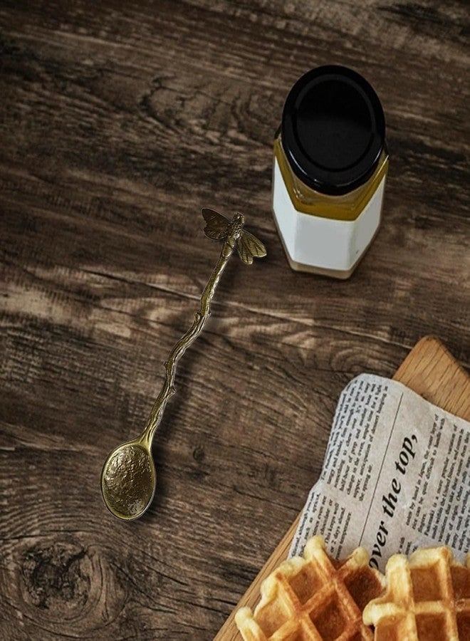 DPWOUM 1pc Antique Bronze Retro Dragonfly Spoon,Stainless Steel Tableware Creative Coffee Tea Sugar Scoop,Stir Bar Stirring Dessert Long Handle Spoon,Kitchen Gadget Flatware - Image 2