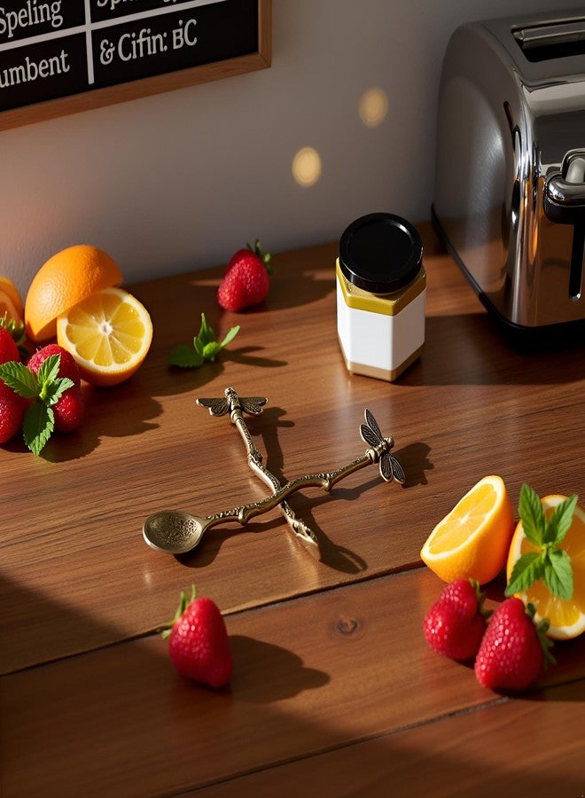 DPWOUM 1pc Antique Bronze Retro Dragonfly Spoon,Stainless Steel Tableware Creative Coffee Tea Sugar Scoop,Stir Bar Stirring Dessert Long Handle Spoon,Kitchen Gadget Flatware - Image 5