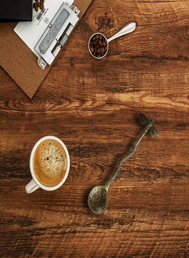 DPWOUM 1pc Antique Bronze Retro Dragonfly Spoon,Stainless Steel Tableware Creative Coffee Tea Sugar Scoop,Stir Bar Stirring Dessert Long Handle Spoon,Kitchen Gadget Flatware - Image 3