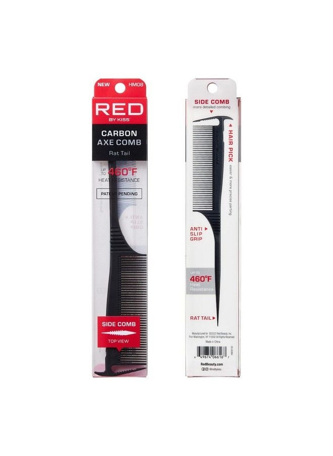 Red by Kiss Carbon Axe Comb Parting Comb Anti Frizz Heat Resistant Hair Comb (Rat Tail)  - Image 4