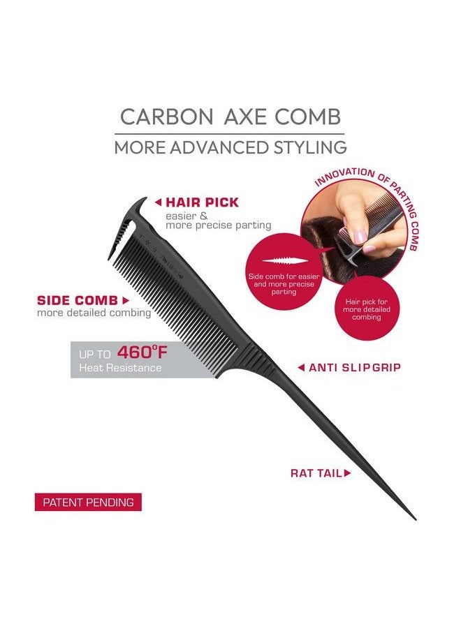Red by Kiss Carbon Axe Comb Parting Comb Anti Frizz Heat Resistant Hair Comb (Rat Tail)  - Image 3