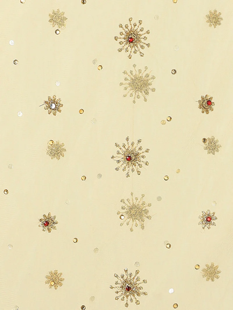 جلو باص Globus Women Gold Zari Embroidered Embellished Net Taping Border Festive Dupatta