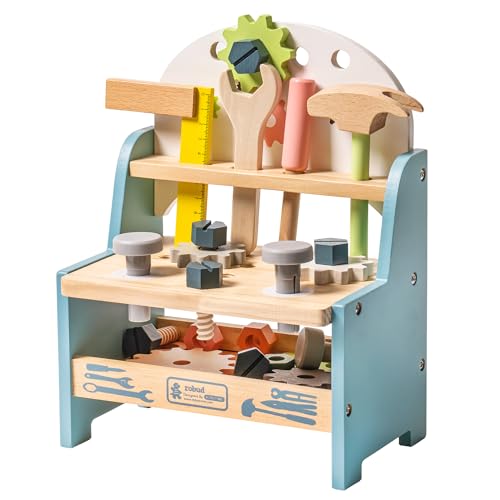ROBUD Mini Wooden Play Tool Workbench Set for Kids Toddlers Montessori Toys for 3 4 5 Years Old Boys Girls - Image 1