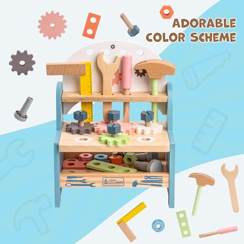 ROBUD Mini Wooden Play Tool Workbench Set for Kids Toddlers Montessori Toys for 3 4 5 Years Old Boys Girls - Image 5