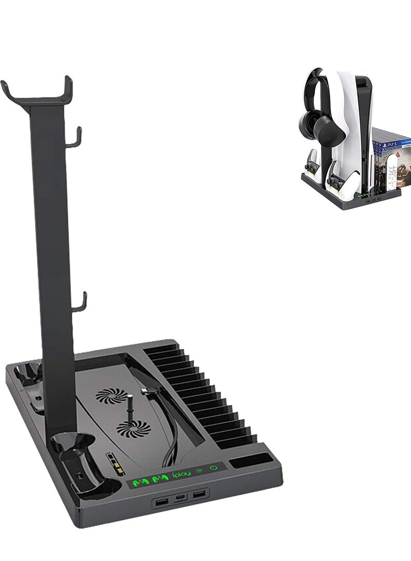 PS5 Stand and Cooling Station for PS5 Games, Vertical Cooling Fan Stand with Charging Dock for PS5 with 15 Games Storage - Image 1