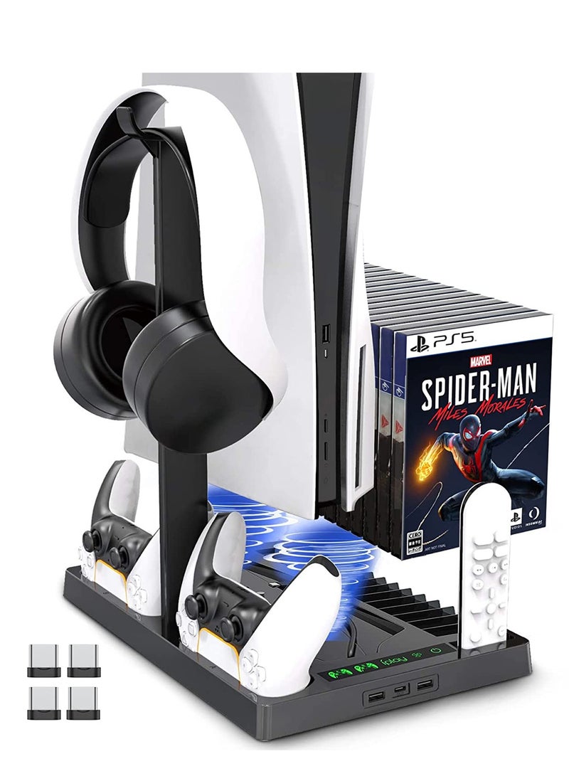 PS5 Stand and Cooling Station for PS5 Games, Vertical Cooling Fan Stand with Charging Dock for PS5 with 15 Games Storage - Image 2