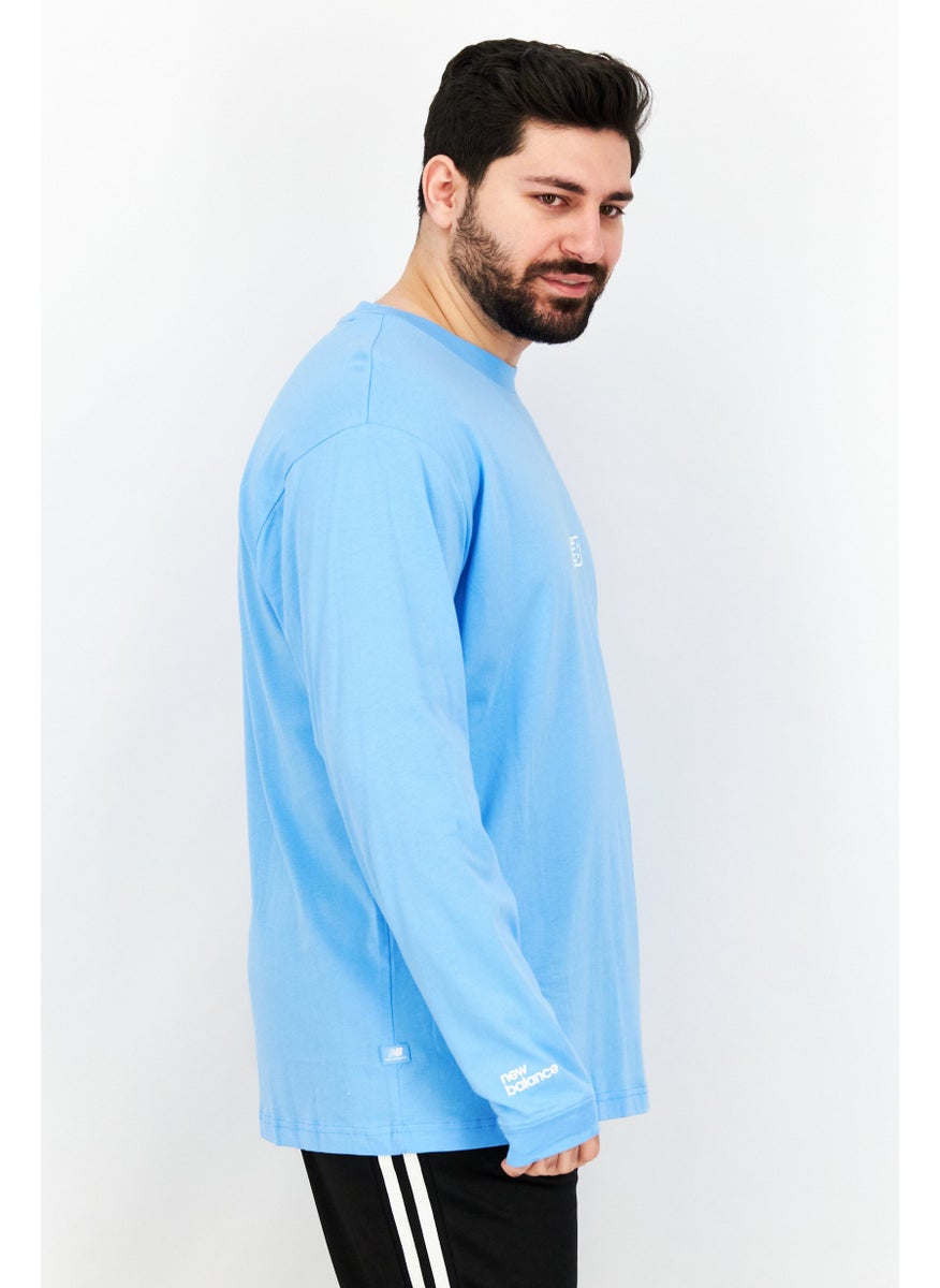 New Balance Men Sportswear Fit Round Neck Long Sleeves Brand Logo Training T-shirt, Blue  - Image 2