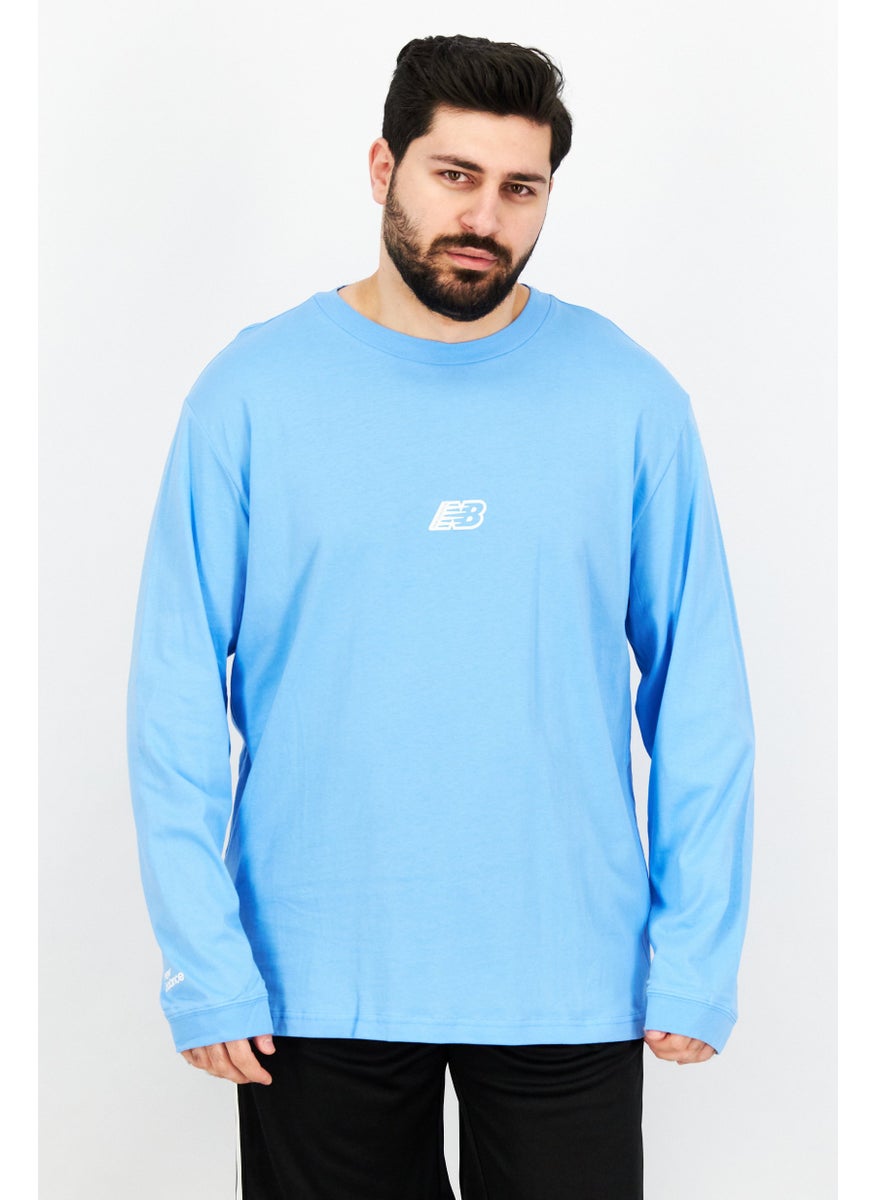 New Balance Men Sportswear Fit Round Neck Long Sleeves Brand Logo Training T-shirt, Blue  - Image 1