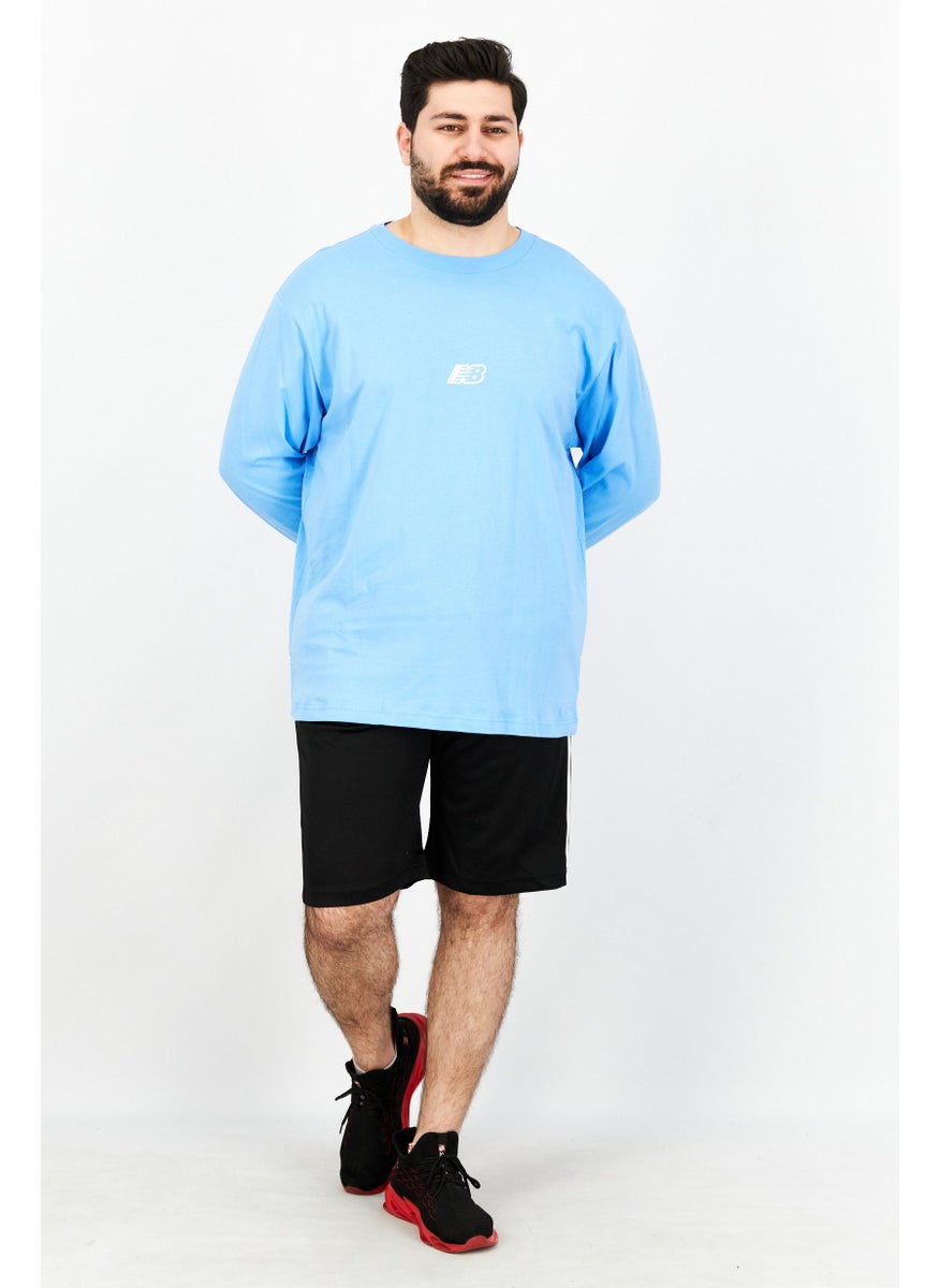 New Balance Men Sportswear Fit Round Neck Long Sleeves Brand Logo Training T-shirt, Blue  - Image 4