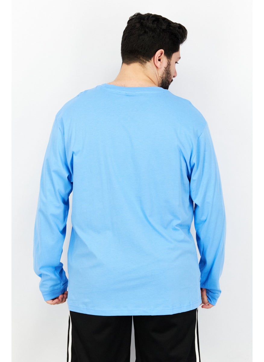 New Balance Men Sportswear Fit Round Neck Long Sleeves Brand Logo Training T-shirt, Blue  - Image 3