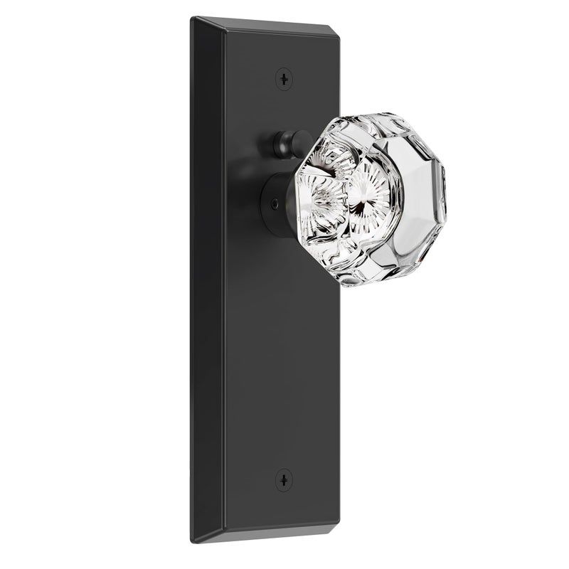 CEYMIO Glass Door Knobs for Interior Doors Vintage Crystal Privacy Bedroom Bathroom Door Knob with Lock Diamond Cut Door Handle Matte Black Finish 1 Pack 7 Inch Height - Image 2