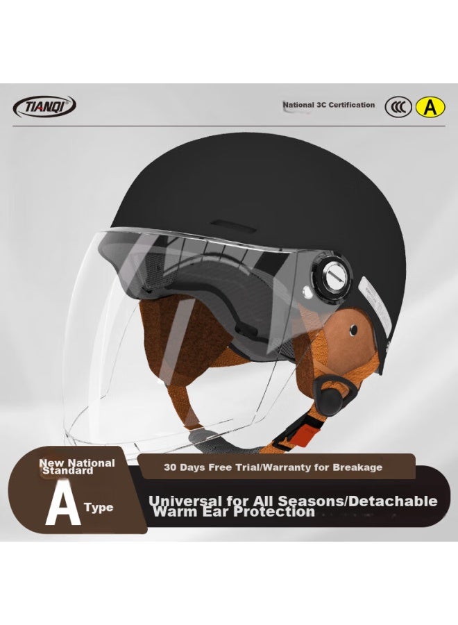 Tianqi Helmet, Electric Vehicle Helmet New National Standard A-class 3c Certified Motorcycle Electric Scooter Safety Helmet Cap For Men And Women, Winter Half Helmet All Seasons Universal, Black - Image 1