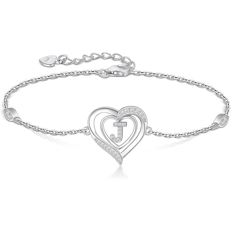 RIVIKO Heart Initial Bracelets for Women, 925 Sterling Silver Dainty Letter Bracelets , Personalized Initial Charm Alphabet Jewelry Valentines Christmas Anniversary Mother’s Day Birthday Graduation - Image 1