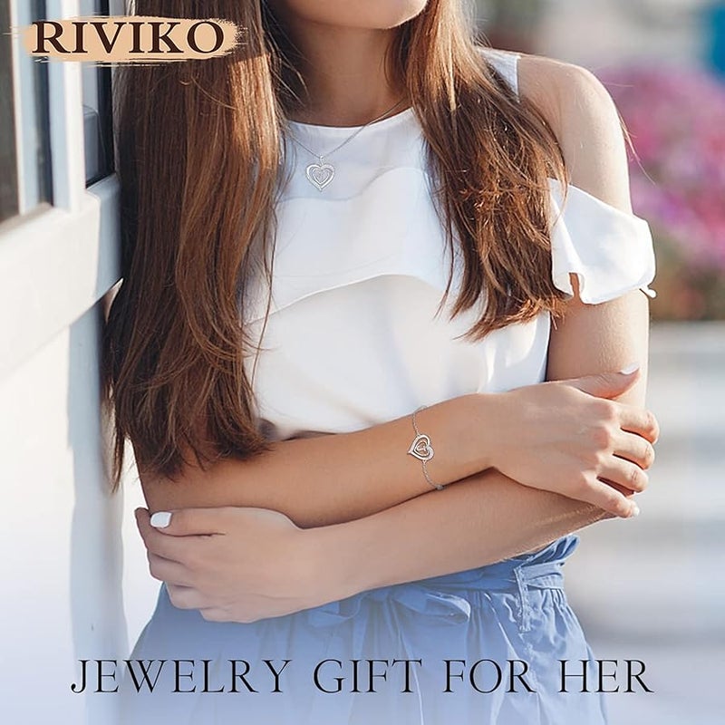 RIVIKO Heart Initial Bracelets for Women, 925 Sterling Silver Dainty Letter Bracelets , Personalized Initial Charm Alphabet Jewelry Valentines Christmas Anniversary Mother’s Day Birthday Graduation - Image 3