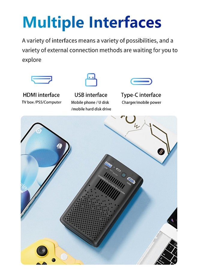 Mi VAZA - DLP Wireless Portable Projector - Built-in 8000mAh Battery - Support 120 Inches - HD Projection - Support 4K - Mini Home Theater - Portable Mobile Cinema - Compatible with HDMI/TV BOX/PS5/Laptop/Game Console - Image 1