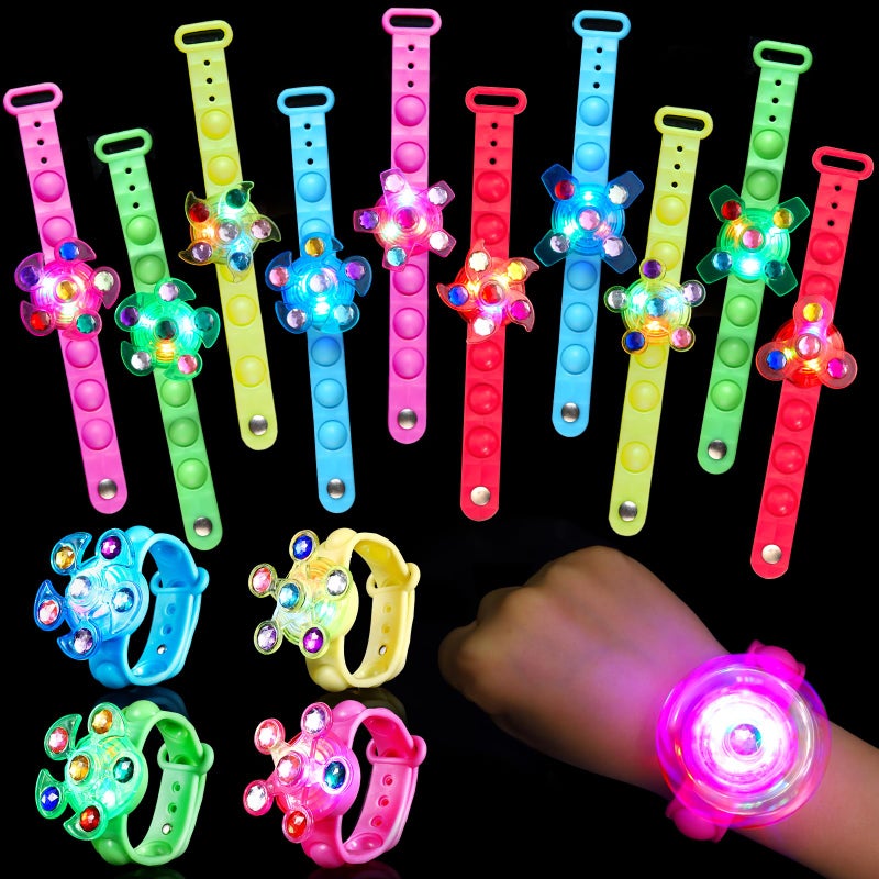 Effacera 24 Pack Light Up Fidget Spinner Bracelet Party Favors for Kids 48 812 Glow in the Dark Halloween Goodie Bags Stuffers for Kids Treasure Box Toys Classroom Prizes Stocking Stuffers Birthday Gift - Image 3