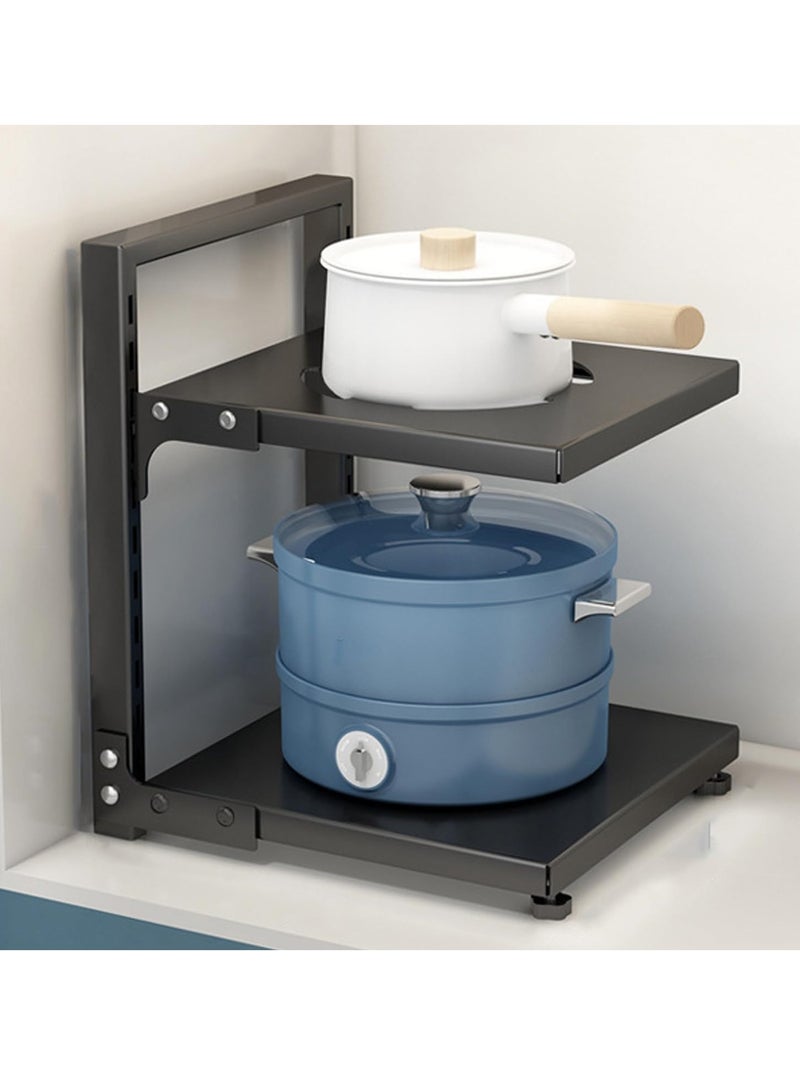 TYCOM Pots and Pans Organizer for Cabinet, Kitchen Organizer and Storage Rack, Space Saving Stand with Adjustable Dividers, 2 Layer Single Sided With Panel Black. - Image 1