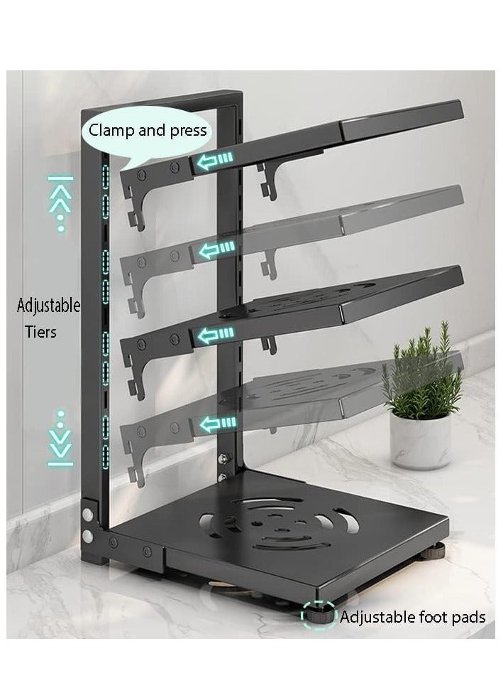 TYCOM Pots and Pans Organizer for Cabinet, Kitchen Organizer and Storage Rack, Space Saving Stand with Adjustable Dividers, 2 Layer Single Sided With Panel Black. - Image 5