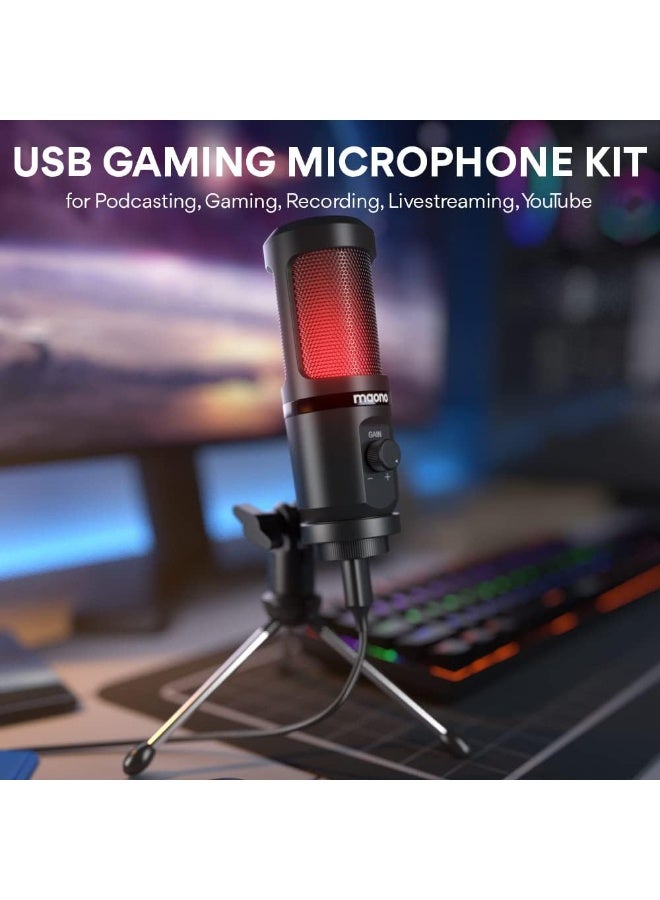 ماونو ميكروفون MAONO Maonocaster AU-PM461TR USB للألعاب مع ضبط المكروفون للبث والتسجيل للبث المباشر واليوتيوب PS4 PS5 – أسود - Image 3